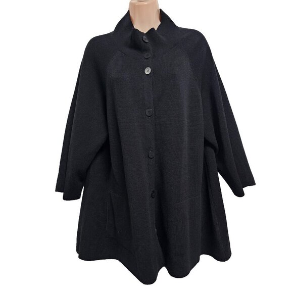Eileen Fisher Jackets & Blazers - Eileen Fisher Button Up Mock Neck Kimono Jacket Women Size L Black Silk/Cotton